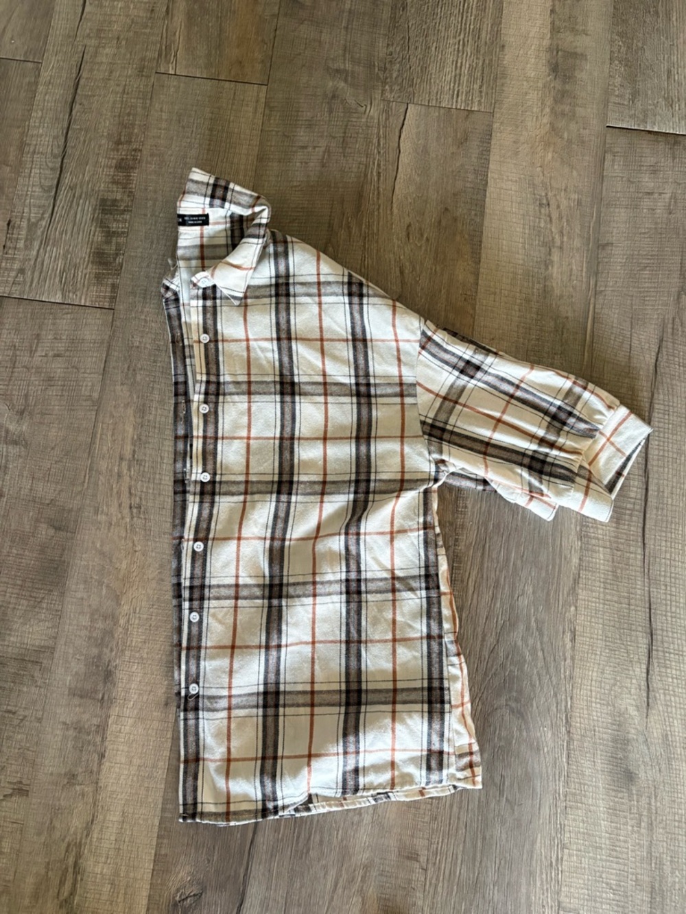 SHEIN Cream Plaid Shirt with Brown & Rust Stripes